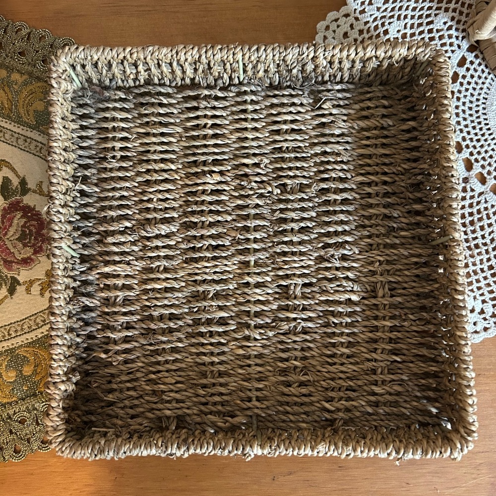 Natural Woven Square Seagrass Basket Tray - Brown